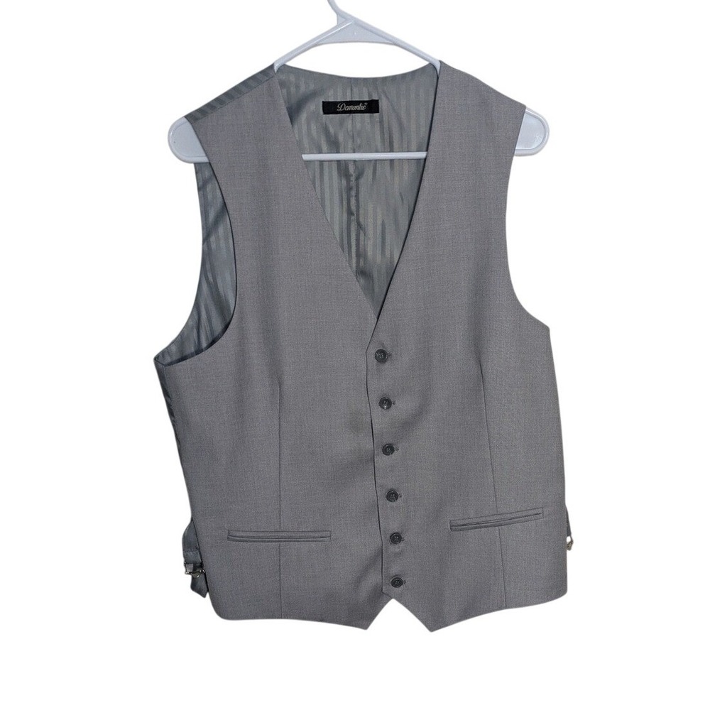 Demantie Suit Vest Mens 40R Gray Formal 6-Button Adjustable Cinch Waistcoat
